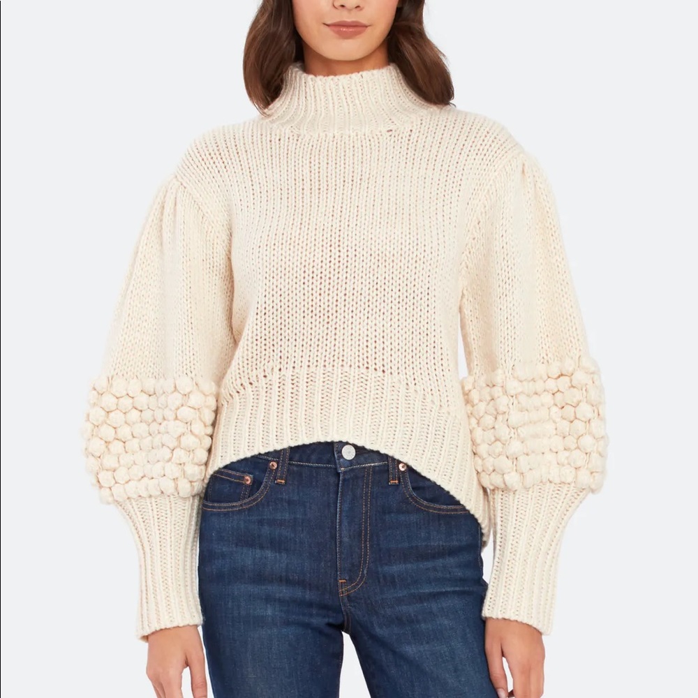 C/meo Collective Hold Tight Pom-pom Sleeve Sweater In Cream